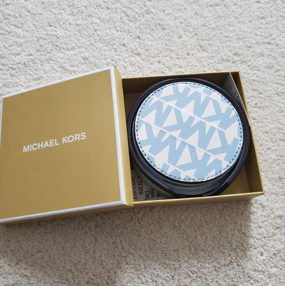NWT/NIB Michael Kors Boxed Set of 4 Light Blue Logo Coasters